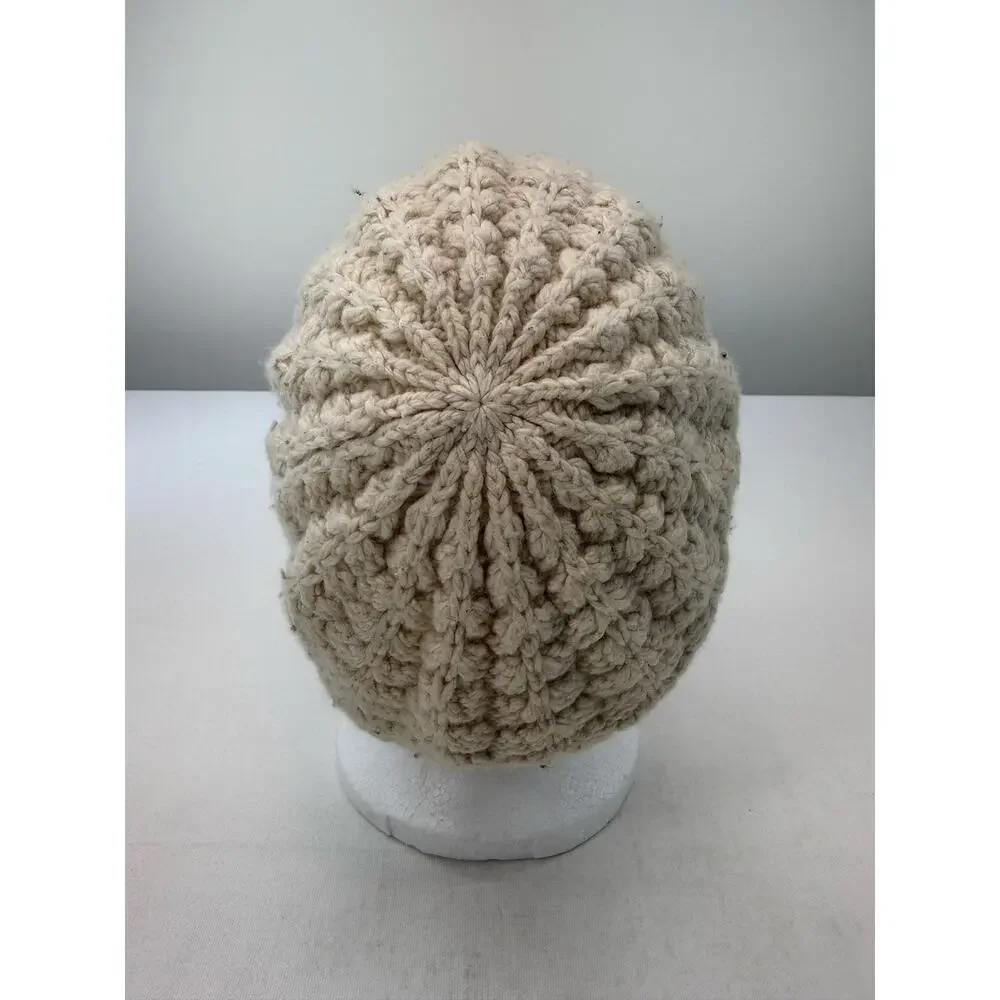 Hollister Vintage Y2K Ivory Cable Knit Beanie Wool Rabbit Hair Blend One Size